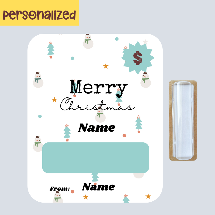 Teal Snowman  Money Greeting Card